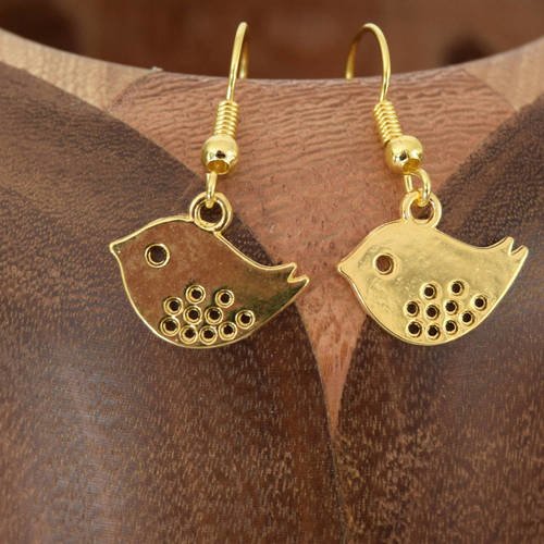 Boucles d'oreilles petit oiseau doré, clips petit oiseau doré 