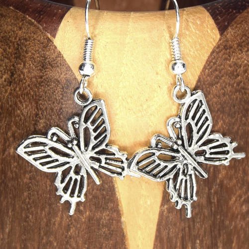 Boucles d'oreille papillons argentés, clips d'oreilles papillon argentés - silver butterfly earrings 2