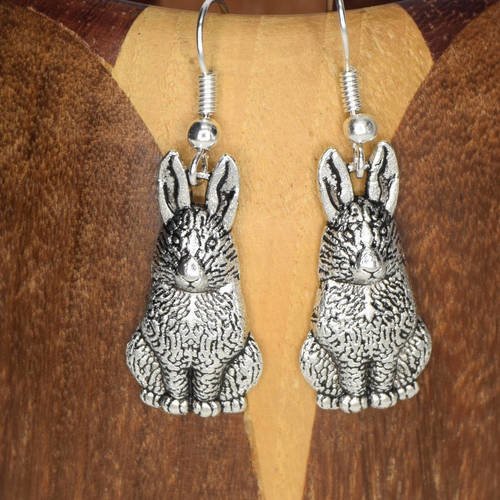 Boucles d'oreilles lapin métal argenté, clips lapin métal  argenté