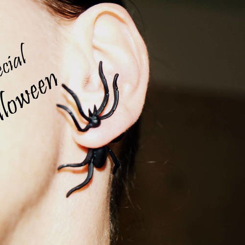 Boucles d'oreilles araignée halloween, araignée noire spider, boucles d'oreilles halloween 3d