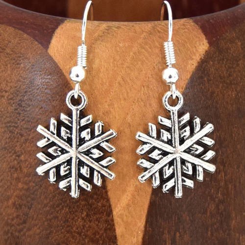 Boucles d'oreilles  de neige noël hiver argentés