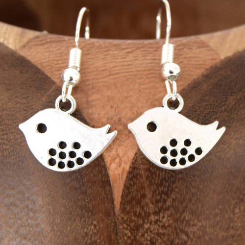 Boucles d'oreilles petit oiseau argentées, clips petit oiseau argentées 