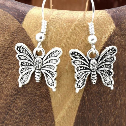 Boucles d'oreille papillon argentés, clips d'oreilles papillon argentés - silver butterfly earrings