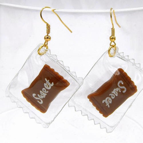 Boucles d'oreilles bonbon caramel sweet, bijoux sucrerie, bijoux fille