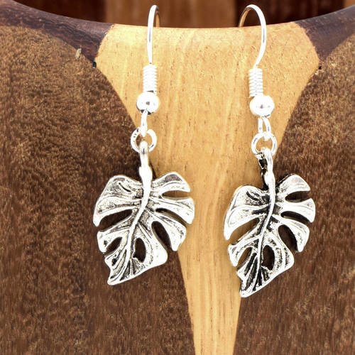 Boucles d'oreille feuilles argentées, clips feuilles argentées 