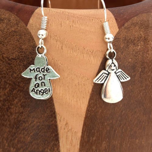 Boucles d'oreilles petit ange message argent vieilli, clips petit ange argent vieilli 