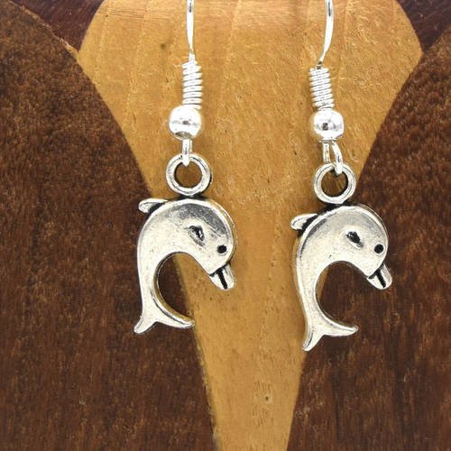 Boucles d'oreilles  dauphin argent vieilli, clips dauphin argent vieilli