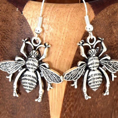 Boucles d'oreille guêpes argentés, clips d'oreilles abeilles argentés