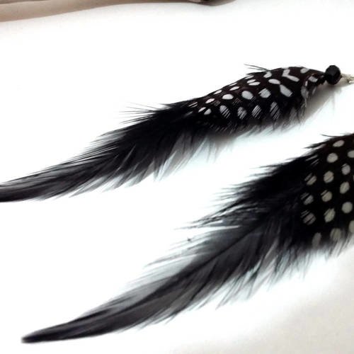 Boucle d'oreille plumes noires; boucles oreille chics à facettes, boucle d'oreille plumes de fêtes, bijoux soirée, nigth