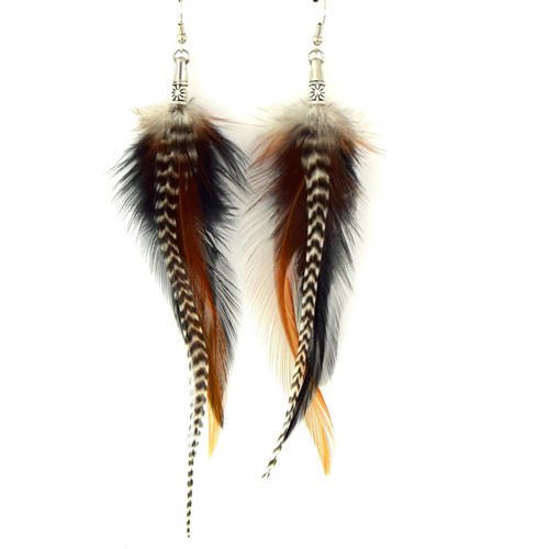 Boucles d'oreilles plumes amarok - ethnic feather - bijoux ethniques - bijoux indiens - boho -