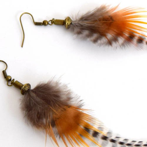 Boucles d'oreilles plumes eyota - ethnic feather - bijoux ethniques - bijoux indiens - grizzly