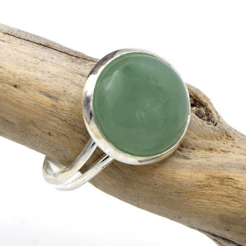 Bague aventurine vert argenté, bague réglable pierre de gemme - silver green ring, adjustable aventurine gemstone ri