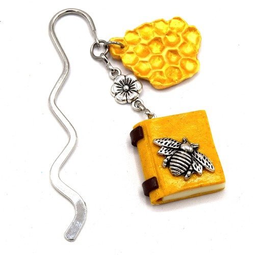 Marque-page livre miniature abeille et son miel, apiculture, bookmark gift,  marque-page métal, apiculteur, cadeau 