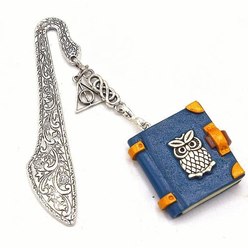 Marque-pages grimoire phosphorescent hibou, polymer clay, livre lumineux, bookmarks gift, livre miniature, marque-page