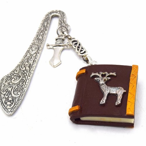 Marque-pages grimoire phosphorescent cerf celtique, polymer clay, livre lumineux, bookmarks gift, livre miniature, marque-page