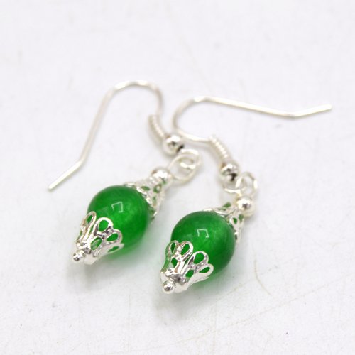 Boucles d'oreilles victorienne perle nacrée vert jade