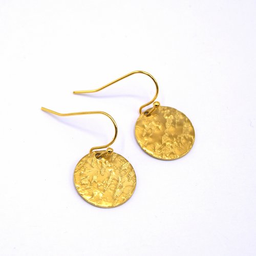 Boucles d'oreilles disque martelé doré 