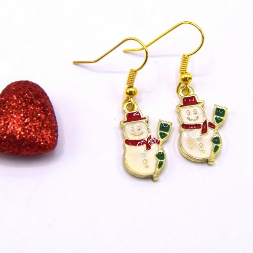Boucles d'oreilles bonhomme de neige, cadeau  noel