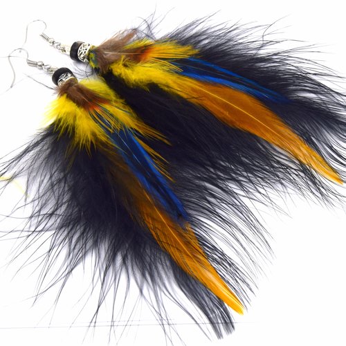 Boucles d'oreilles plumes kachina  - ethnic feather - bijoux ethniques