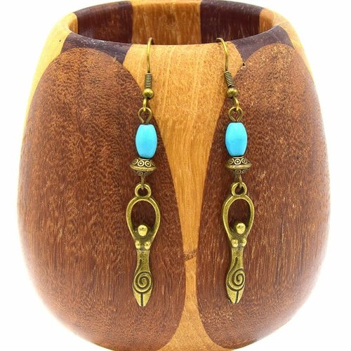 Boucles d'oreilles déesse fertilité bronze et turquoise