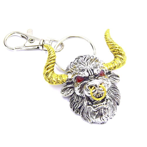 Porte-clés minotaure - tête de taureau  mythologie grecque métal argent et doré