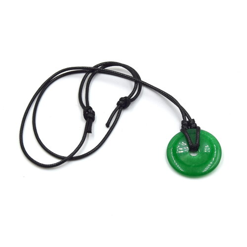 Collier coulissant pendentif en pierre de jade vert donuts x1