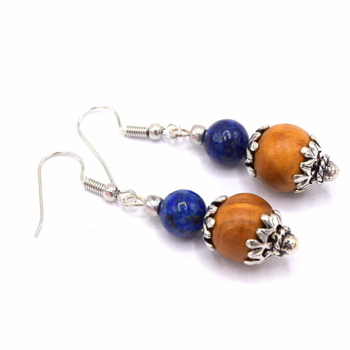 Boucles d'oreilles en bois d'olivier et lapis-lazuli