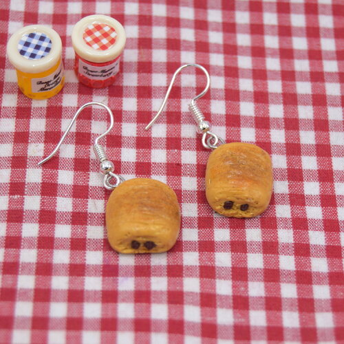 Boucles d'oreilles pain au chocolat chocolatine, veinoiserie française, bijoux gourmands