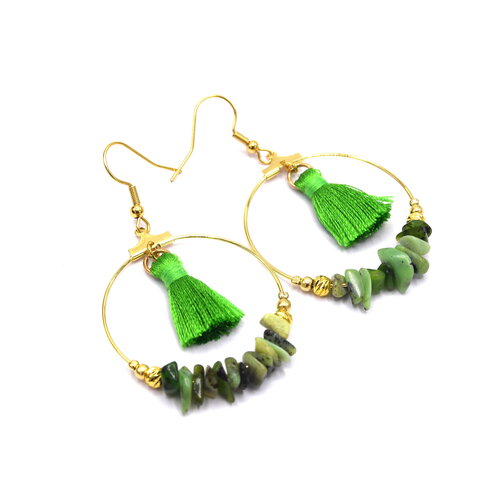 Boucles d'oreilles créoles serpentines vert et or