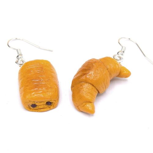 Boucles d'oreilles croissant et pain au chocolat, viennoiserie française, bijoux gourmands fait main