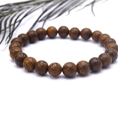 Bracelet élastique en perles de bois wengé marron,  bijoux mixte