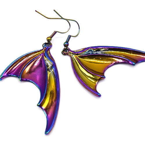 Boucles d'oreilles ailes de dragon arc en ciel