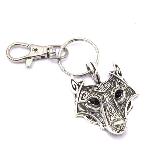 Porte-clés loup - tête de loup métal argent