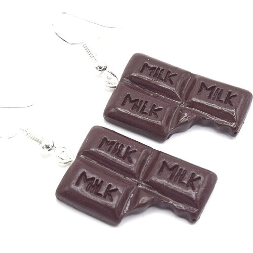 Boucles d'oreille tablettes chocolat croqué, bijoux gourmands
