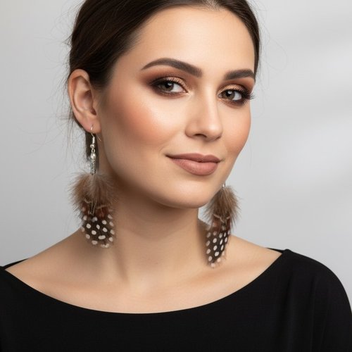 Boucles d'oreille plumes cholena marron et noir, bijoux en amérindiens