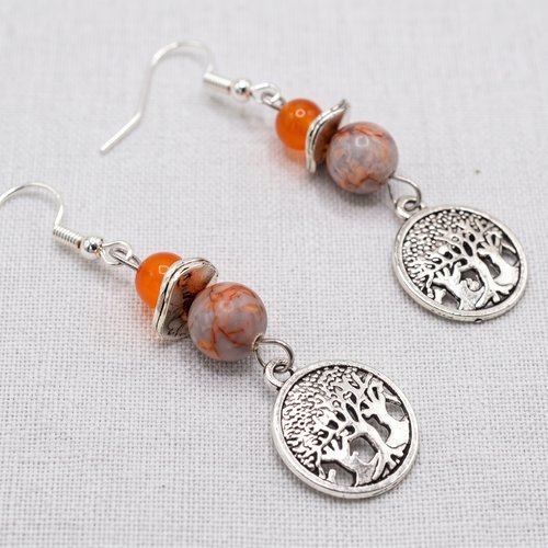 Boucles d'oreilles agate arbre de vie et agate naturelle