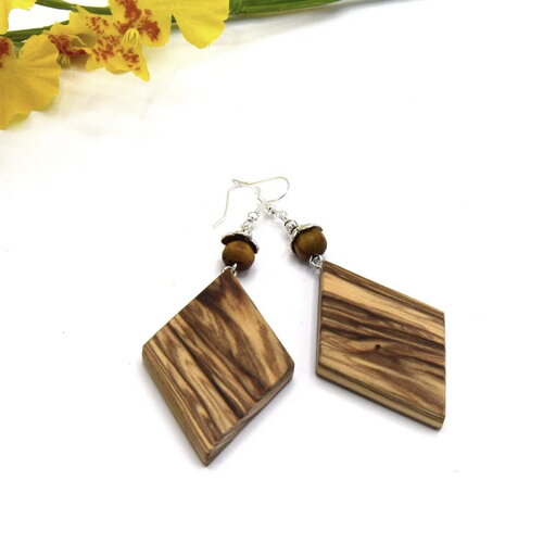 Boucles d'oreille losange d'olivier, bijoux géométrique bois naturel d'olivier, fait main