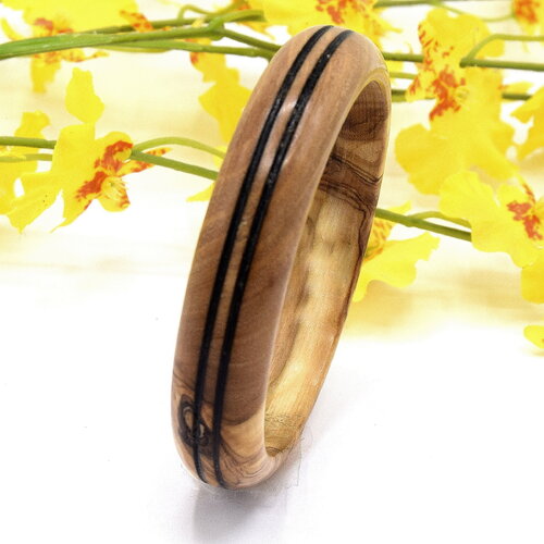 Bracelet rond en bois d'olivier 2 bandes noires