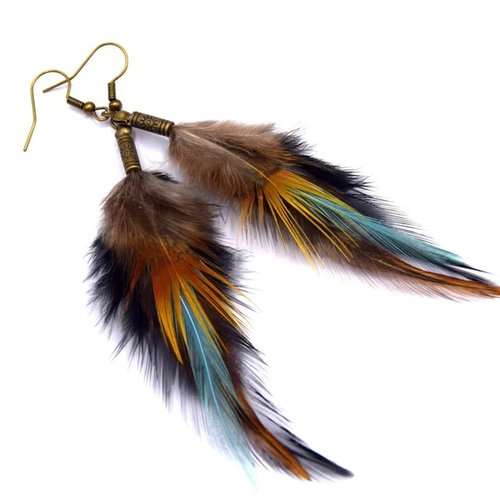 Boucles d'oreilles plumes kishi - bijoux ethniques - bijoux femmes, cadeaux