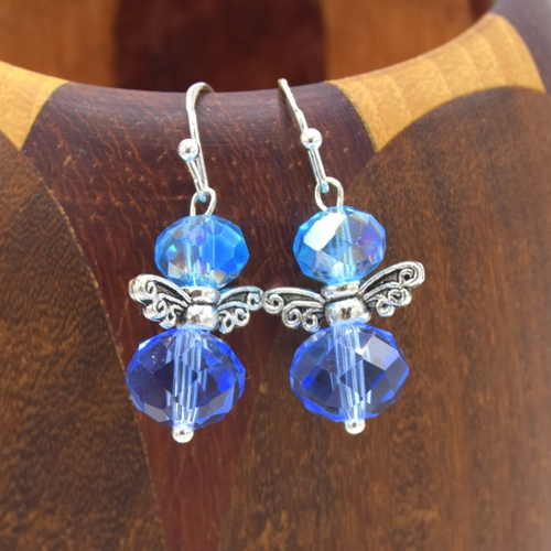 Boucles d'oreilles, perles de verre à facette (cristal) bleu océan