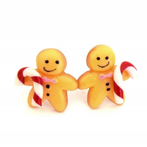 Puces d'oreilles noël bonhomme en pain d'épice sucre d'orge , boucles d'oreilles gingerbread bonbon noël en résine 