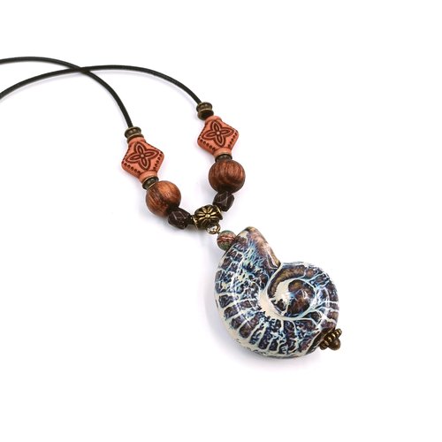Sautoir porcelaine émaillée artisanale - pendentif unique fait main