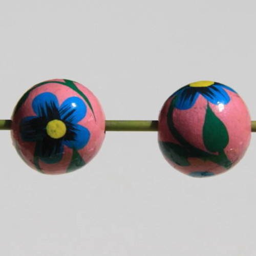 Deux perles en bois peintes à la main de 2 cm de diamètre. gpl14 