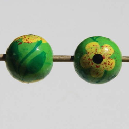 Deux perles en bois peintes à la main de 2 cm de diamètre. gpl15 