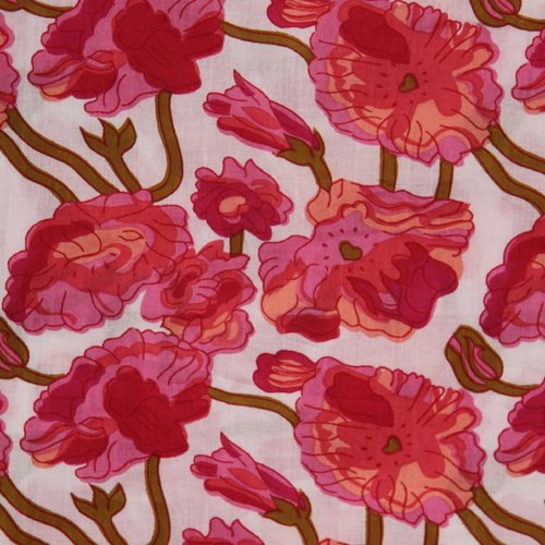 Coton fantaisie tout en fleurs roses et rouges. gt14*