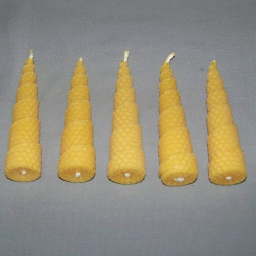 5 bougies naturelles torsadées en pure cire d'abeille gaufrées