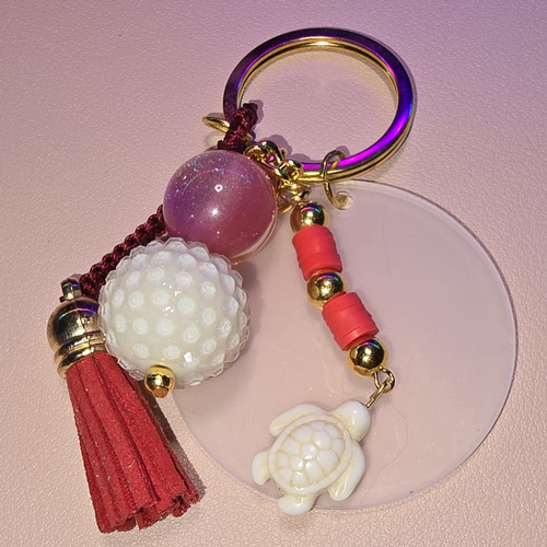 Porte-clés tortue rouge, bijou de sac bohème, pompon suédine rouge