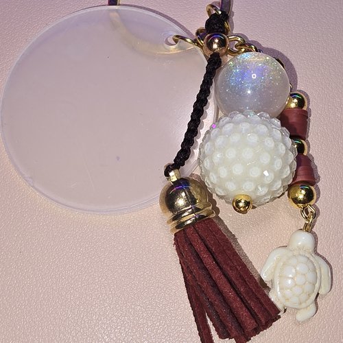 Porte-clés tortue bordeaux, bijou de sac bohème, pompon suédine