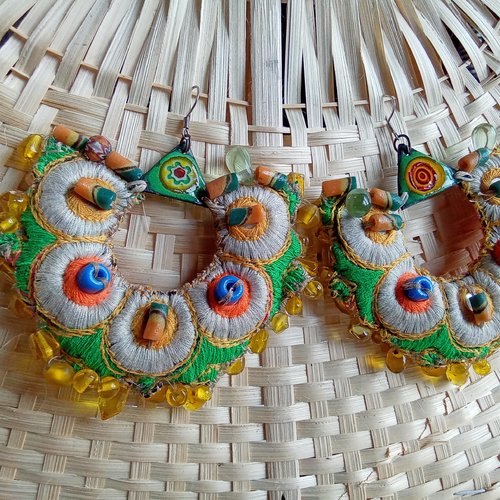 Boucles d'oreilles en broderie colorés