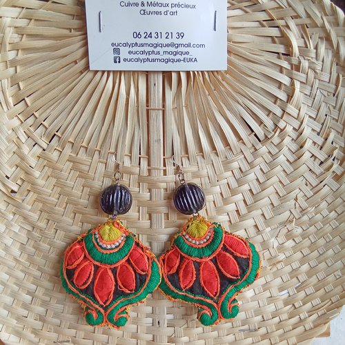 Boucles d'oreilles en broderie colorés ziganes